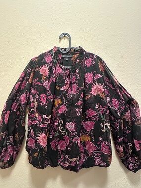 INC International Concepts Black Jacket with Pink Floral Print